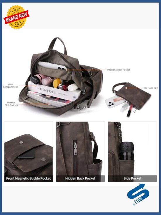 Faux Leather Backpack Purse Convertible Satchel Shoulder Bag Wristlet main image 5
